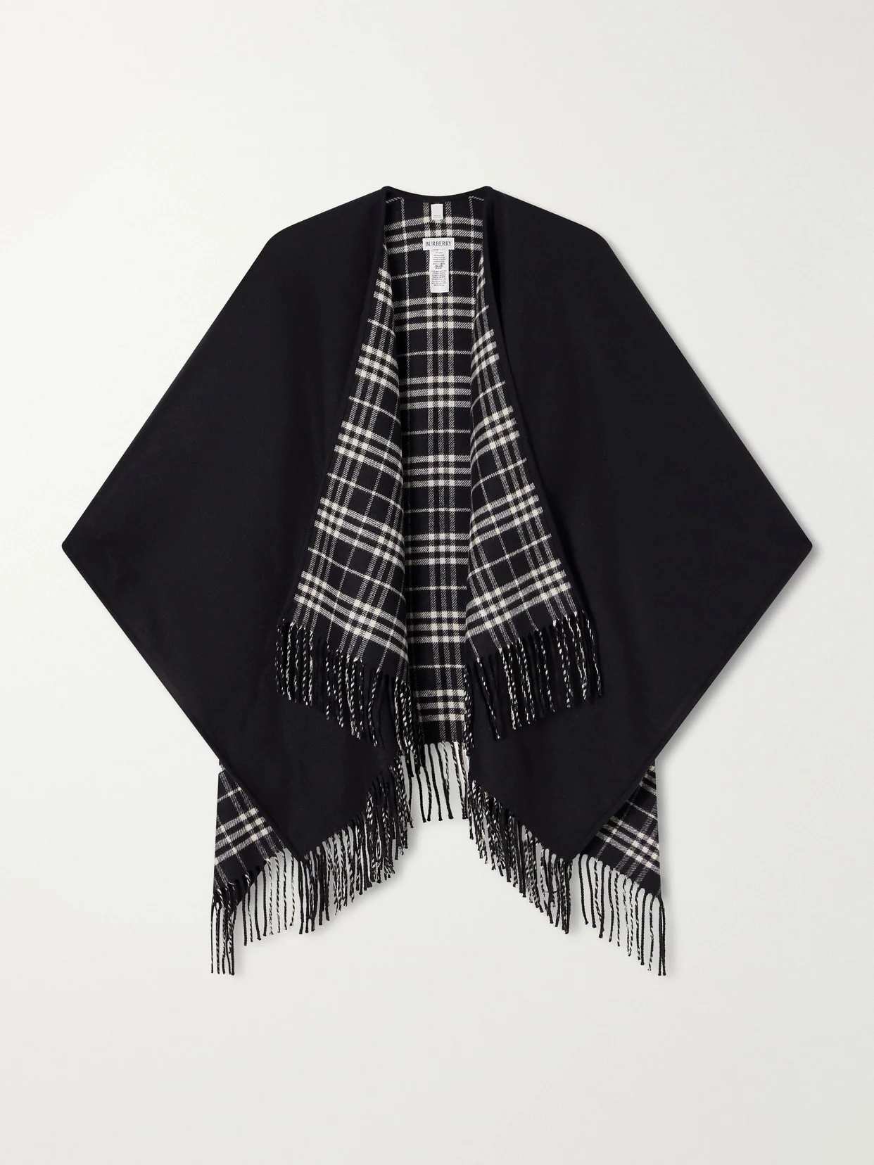 Reversible Fringed Checked Wool Cape - 1