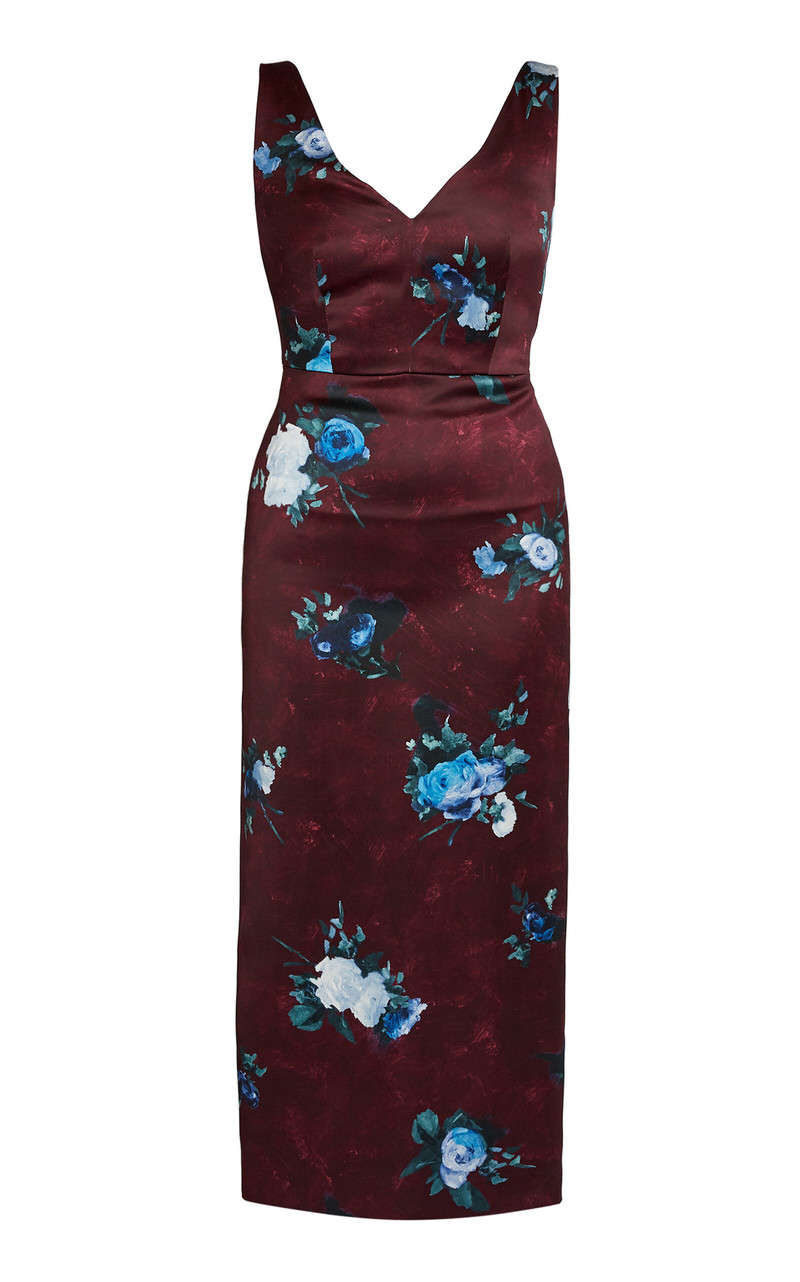 Rose-Printed Cocktail Dress burgundy 1