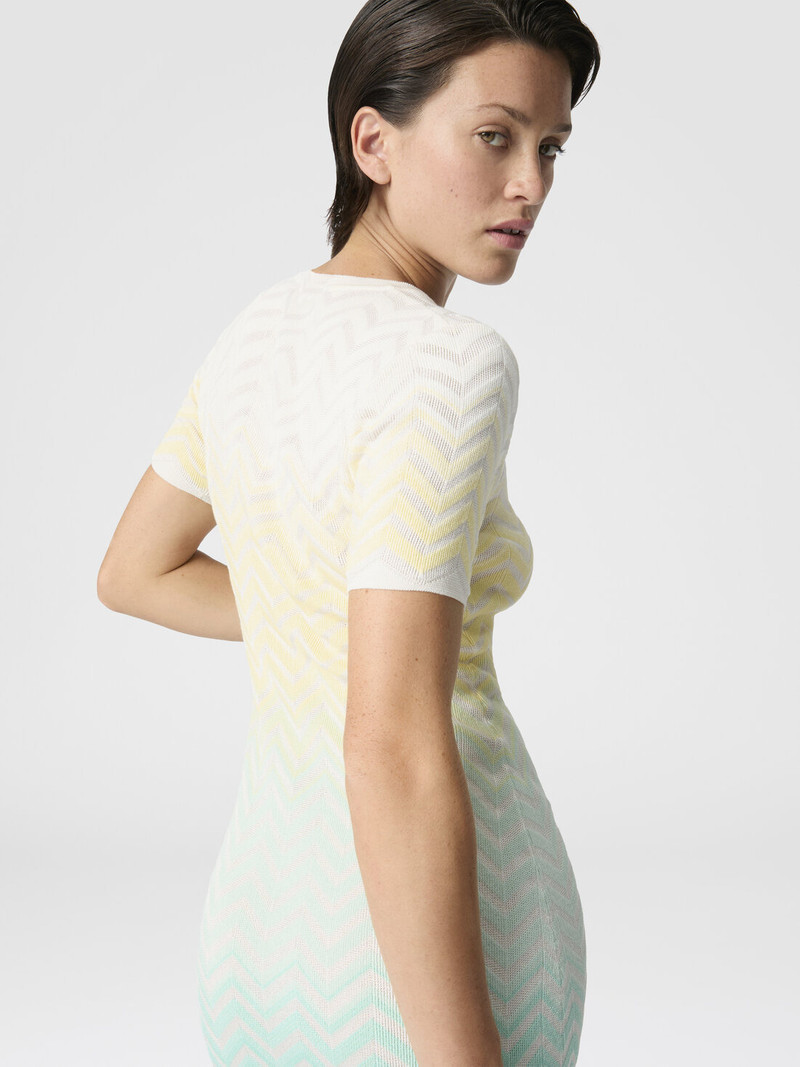 Chevron Dégradé Cotton and Viscose Midi Dress 4