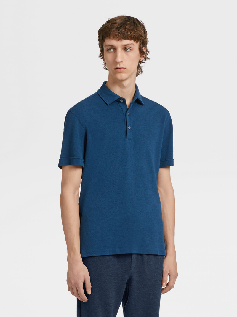 ZEGNA TEAL BLUE MÉLANGE 12MILMIL12 WOOL POLO SHIRT outlook