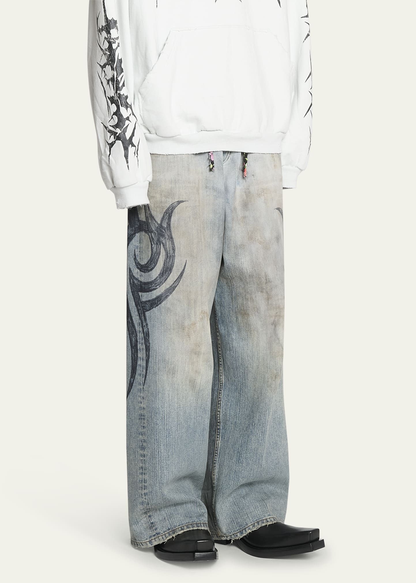 Men's Tattoo Baggy Jeans - 4