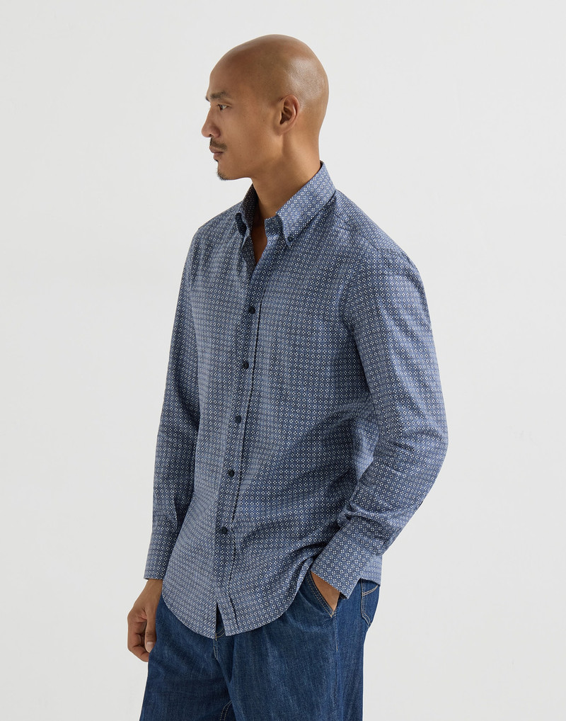 Flower print twill basic fit shirt with button-down collar 4