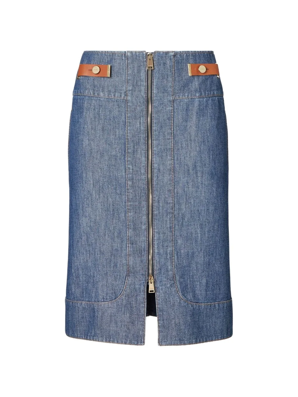 zip-fastening leather-detail denim skirt - 1