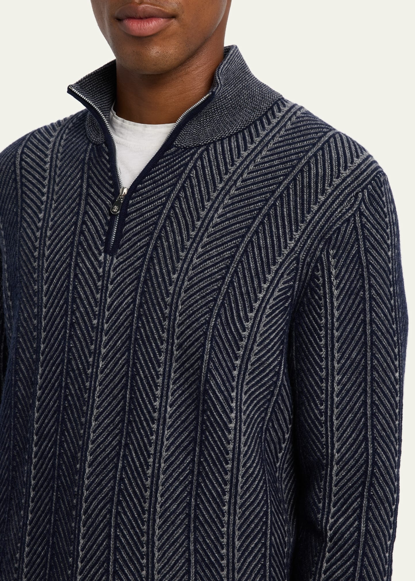 Men's Cashmere Chevron Vanise Quarter-Zip Sweater - 5