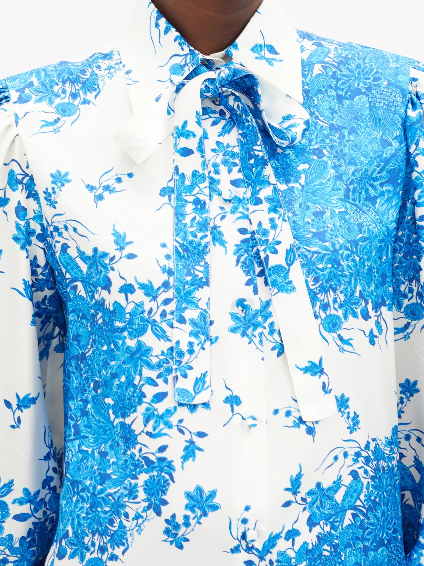 Pussy-bow delft-print silk-twill blouse - 4