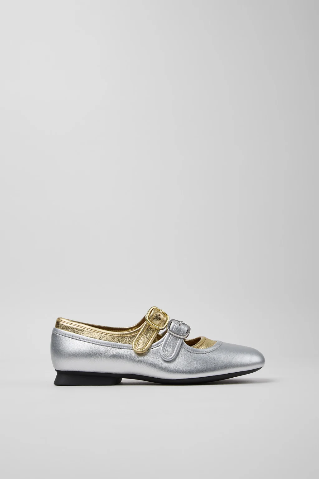 Casi Myra Gray Leather Ballerinas for Women. - 1