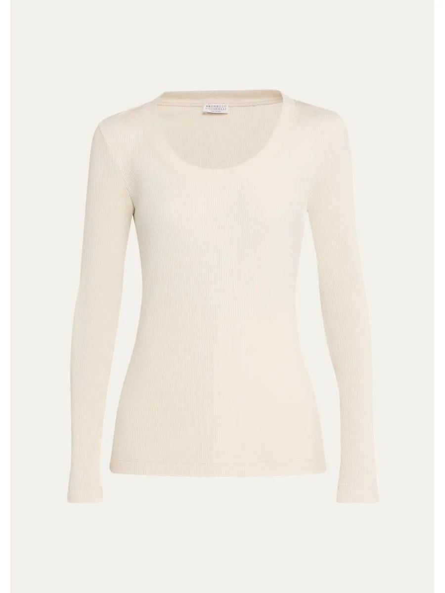 Sparkle Rib Knit Long-Sleeve Top - 1