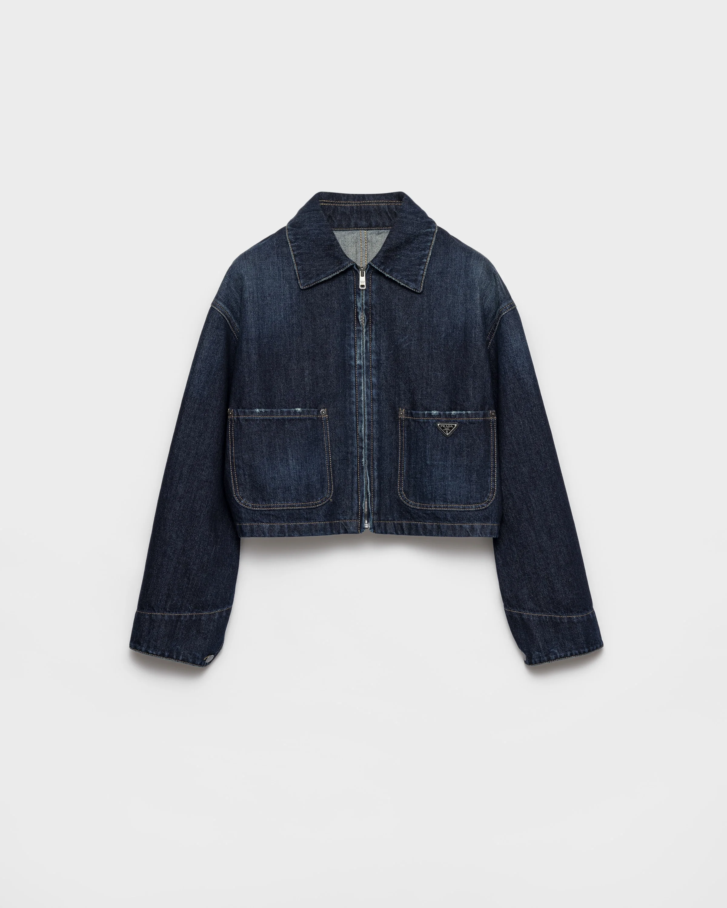 Cropped denim blouson jacket - 1