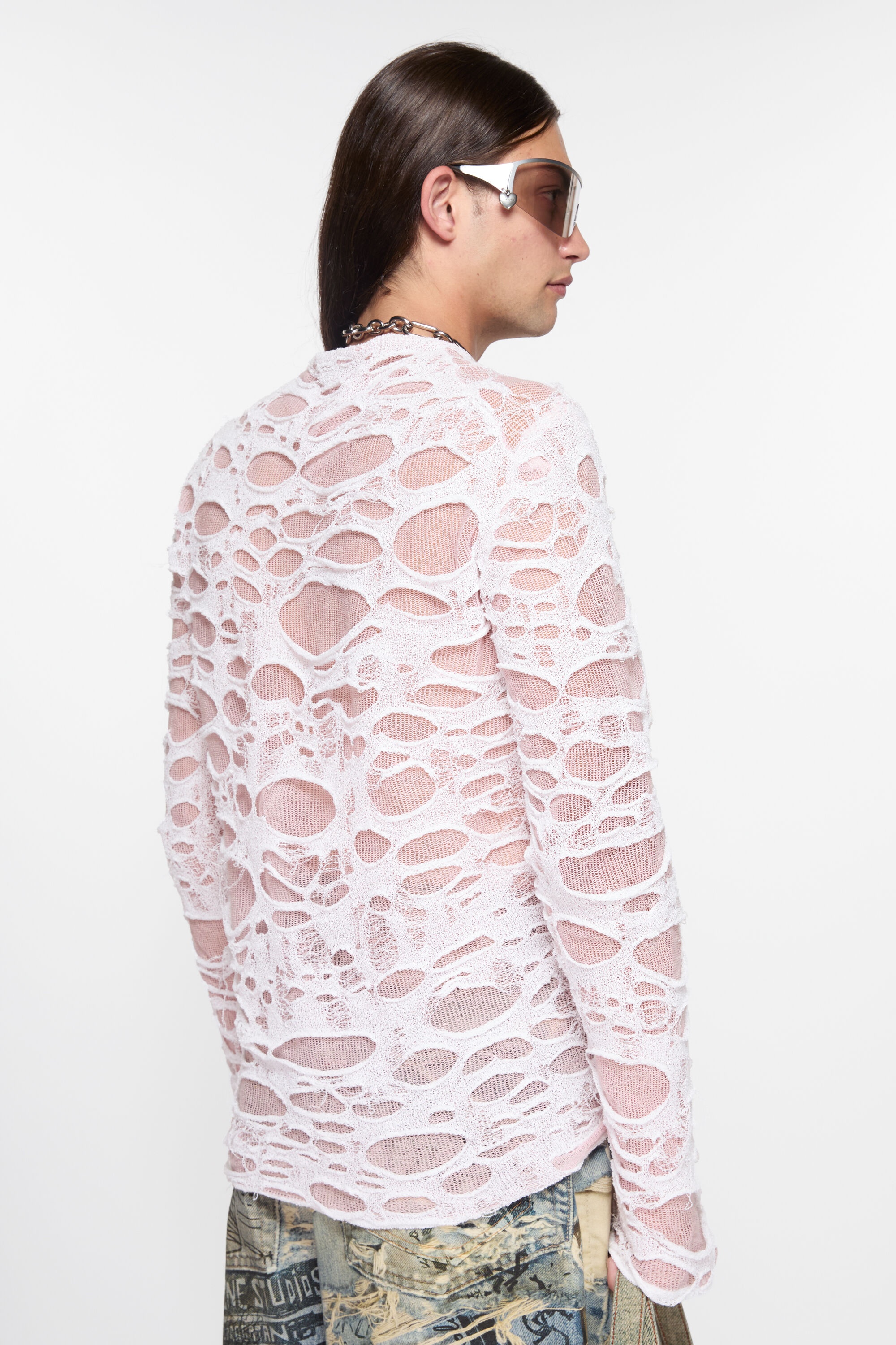Layered knitted top - Light pink/white - 3