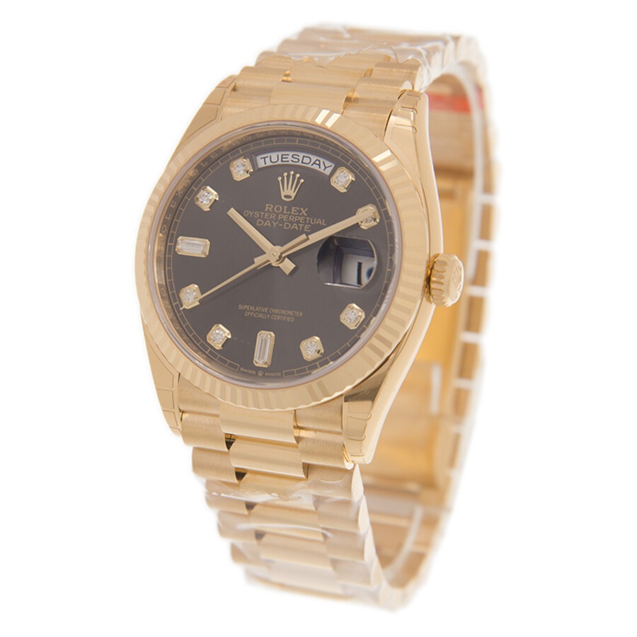Rolex Day-Date Yellow Gold Dark-Grey Diamond Automatic Chronometer Ladies Watch 128238-0022 - 4