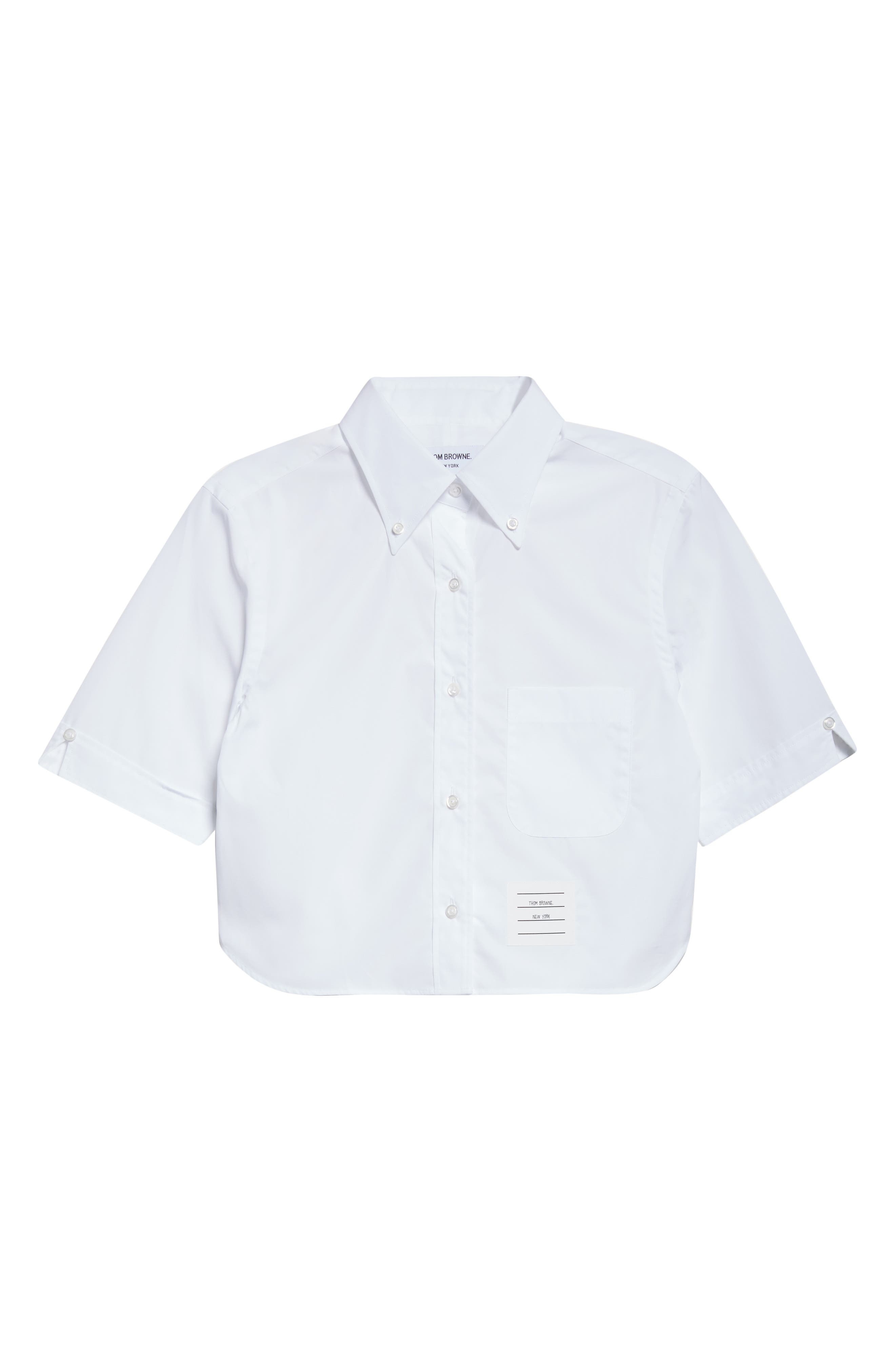 Thom Browne Classic Crop Cotton Poplin Button-Down Shirt in White at Nordstrom - 6