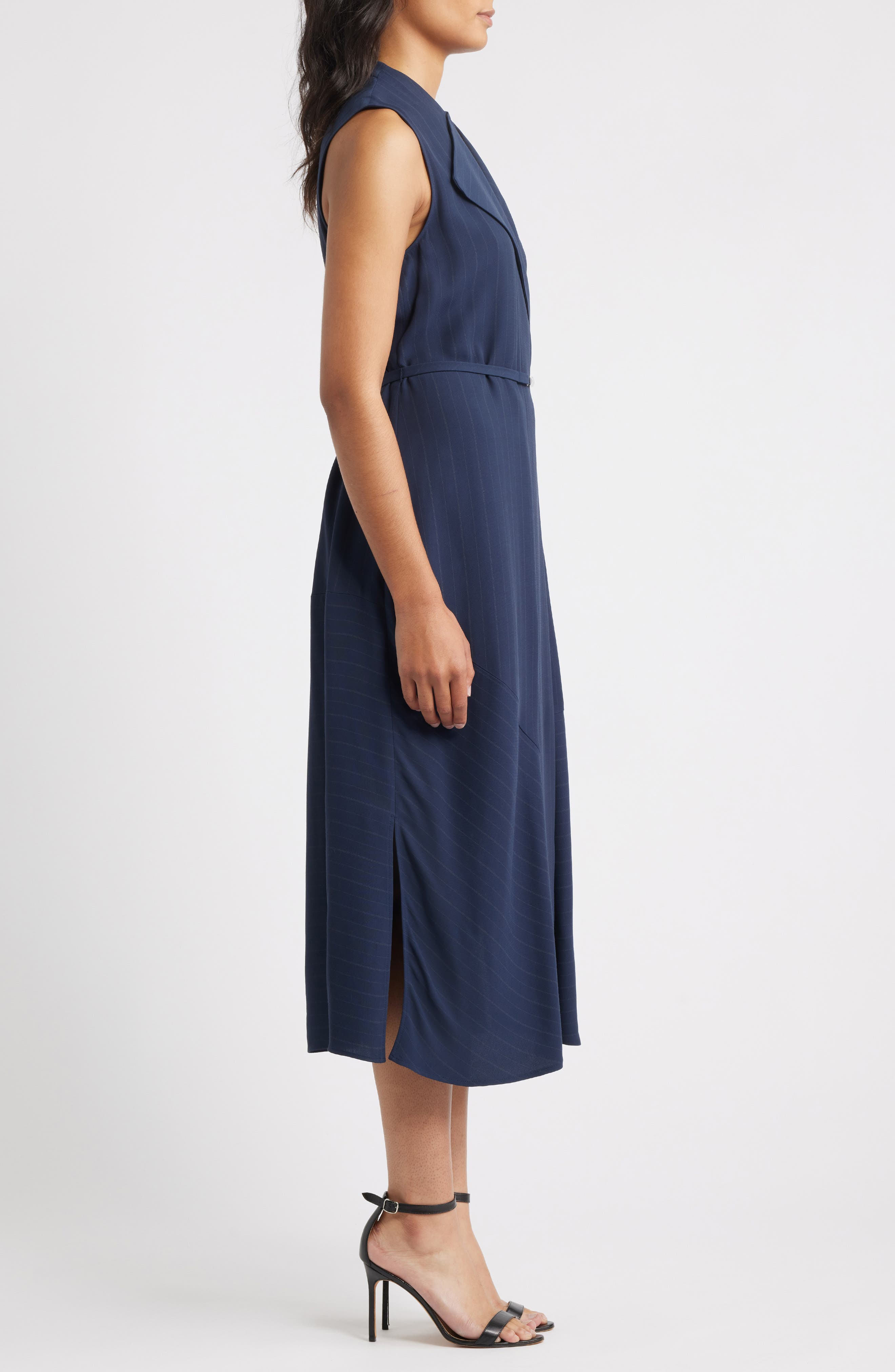 BOSS Dimosa Directional Stripe Sleeveless Midi Dress in Sky Captain Pinstripe at Nordstrom - 3