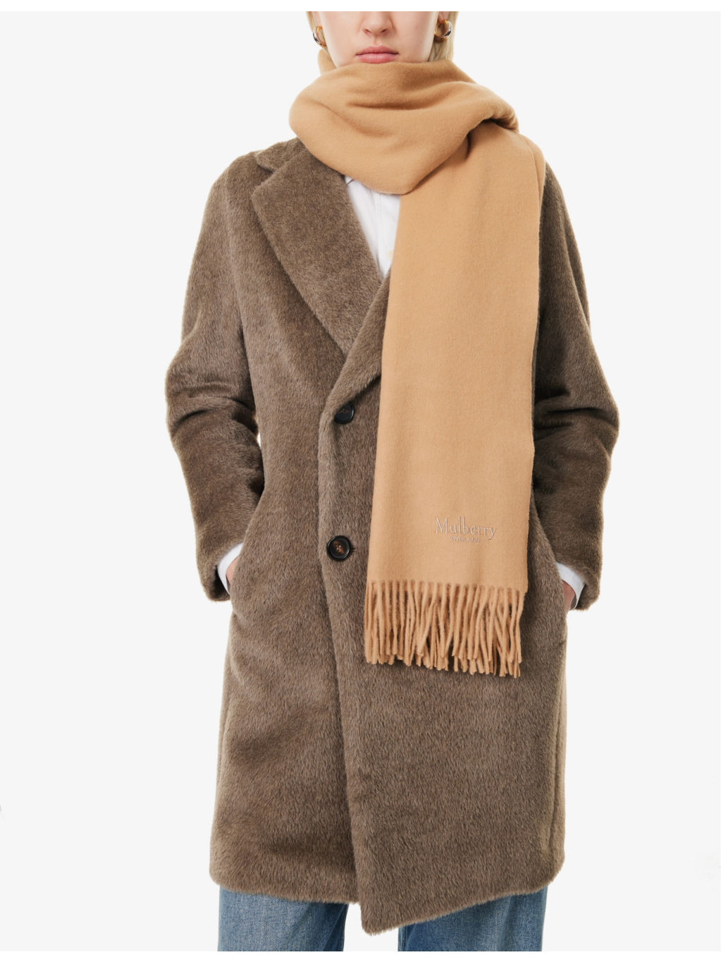 Solid logo-embroidered merino-wool scarf - 2