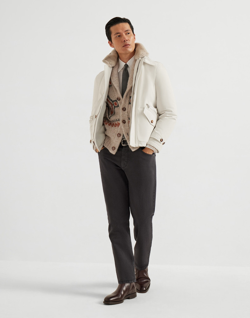 Stretch bonded nylon bomber jacket with Thermore® padding and detachable shearling collar 5