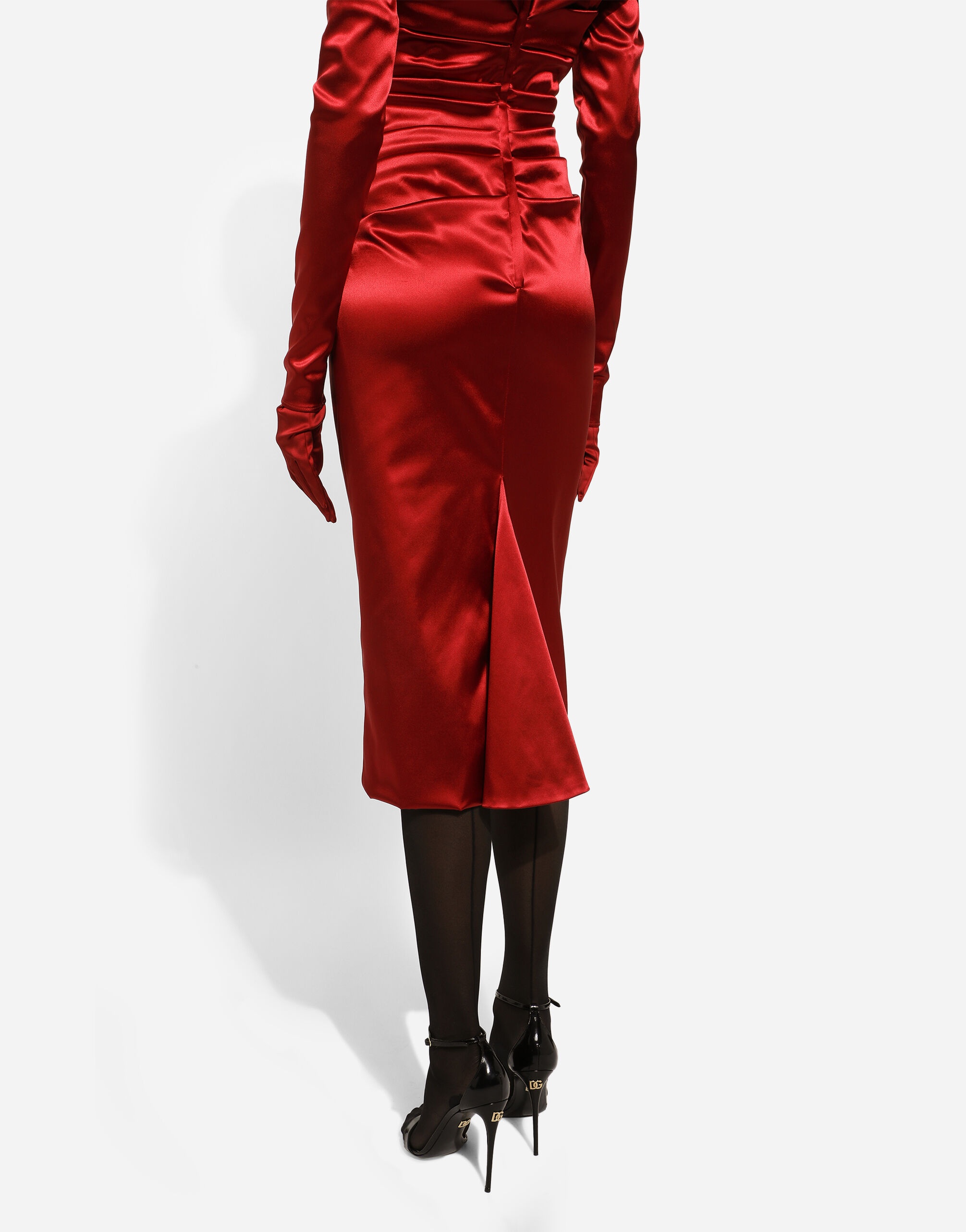 Satin draped calf-length dress - 6