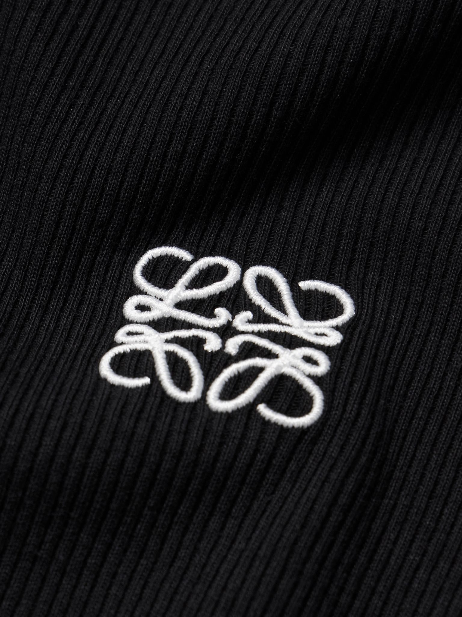 Oversized Logo-Embroidered Ribbed Cotton T-Shirt Black - 5