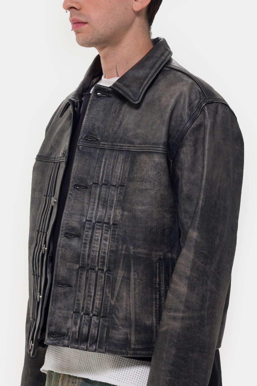 424 Leather Trucker Jacket in Black - 4