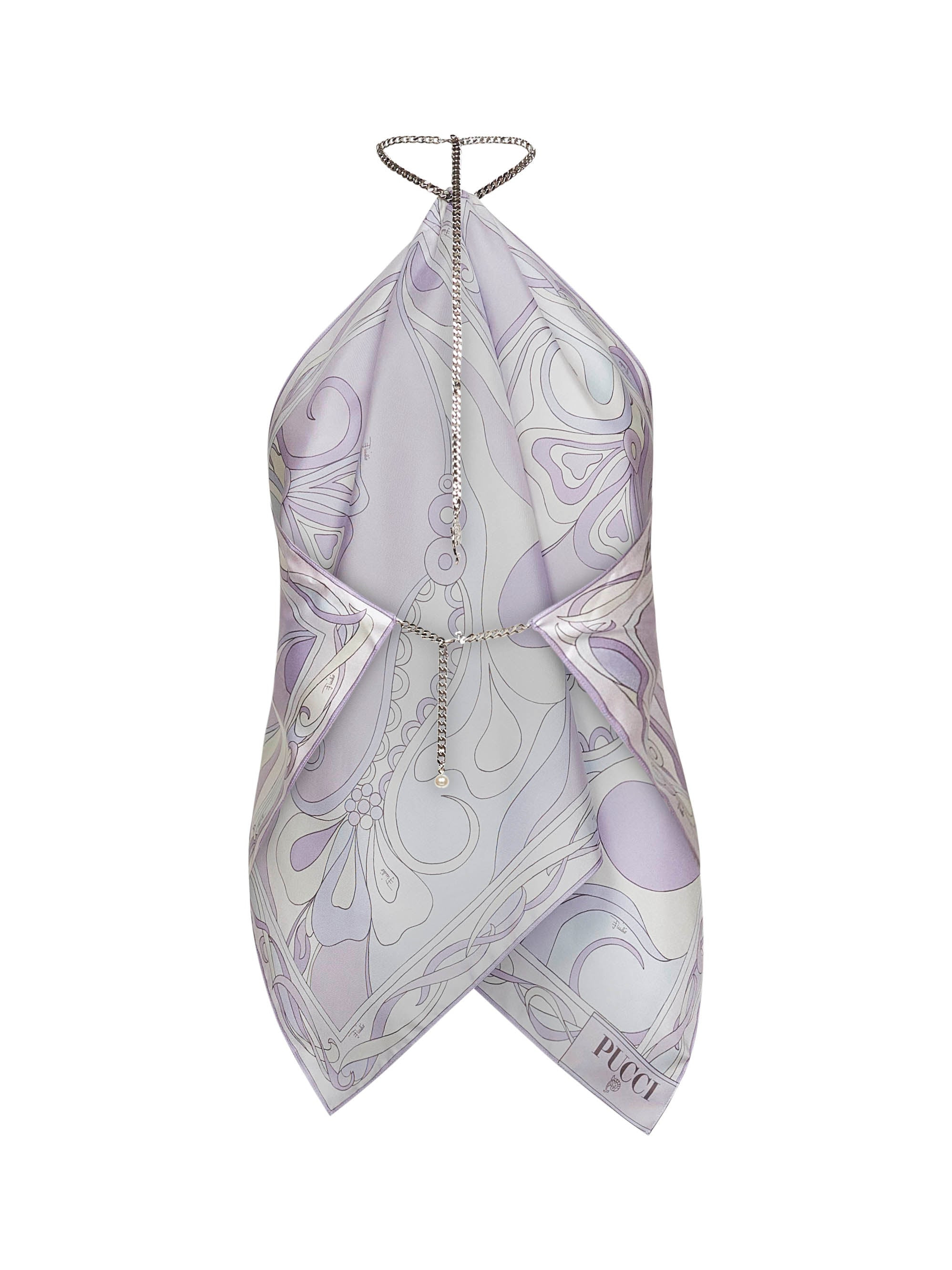 Lavender Orchidee print silk chain top - 2