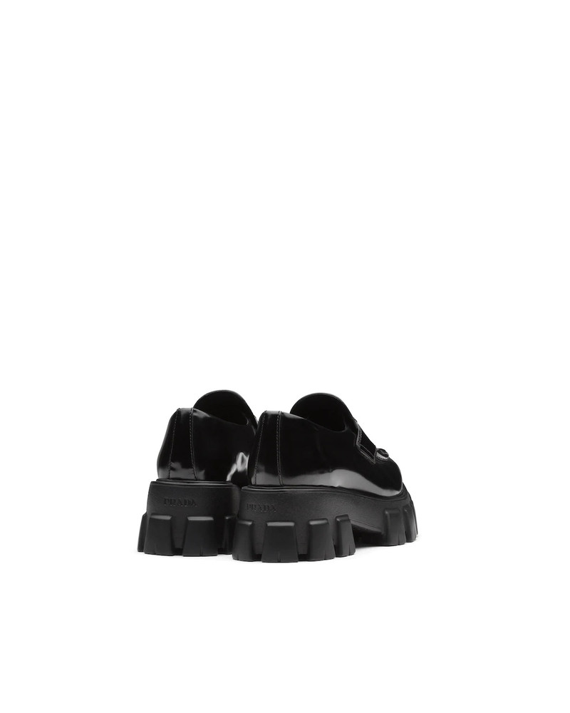 Prada Monolith pointy brushed leather loafers outlook