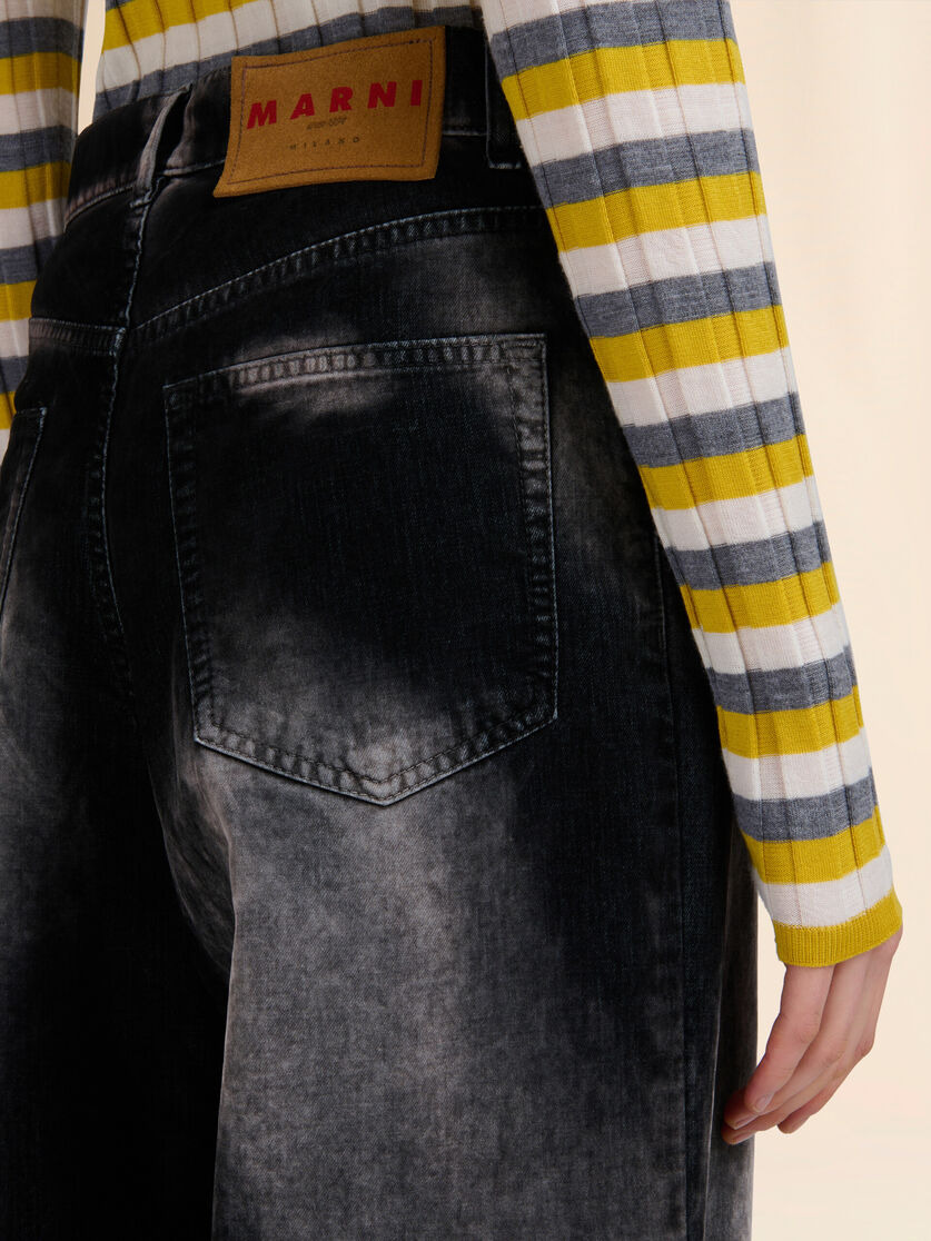 BLACK FLOCKED DENIM JEANS - 4