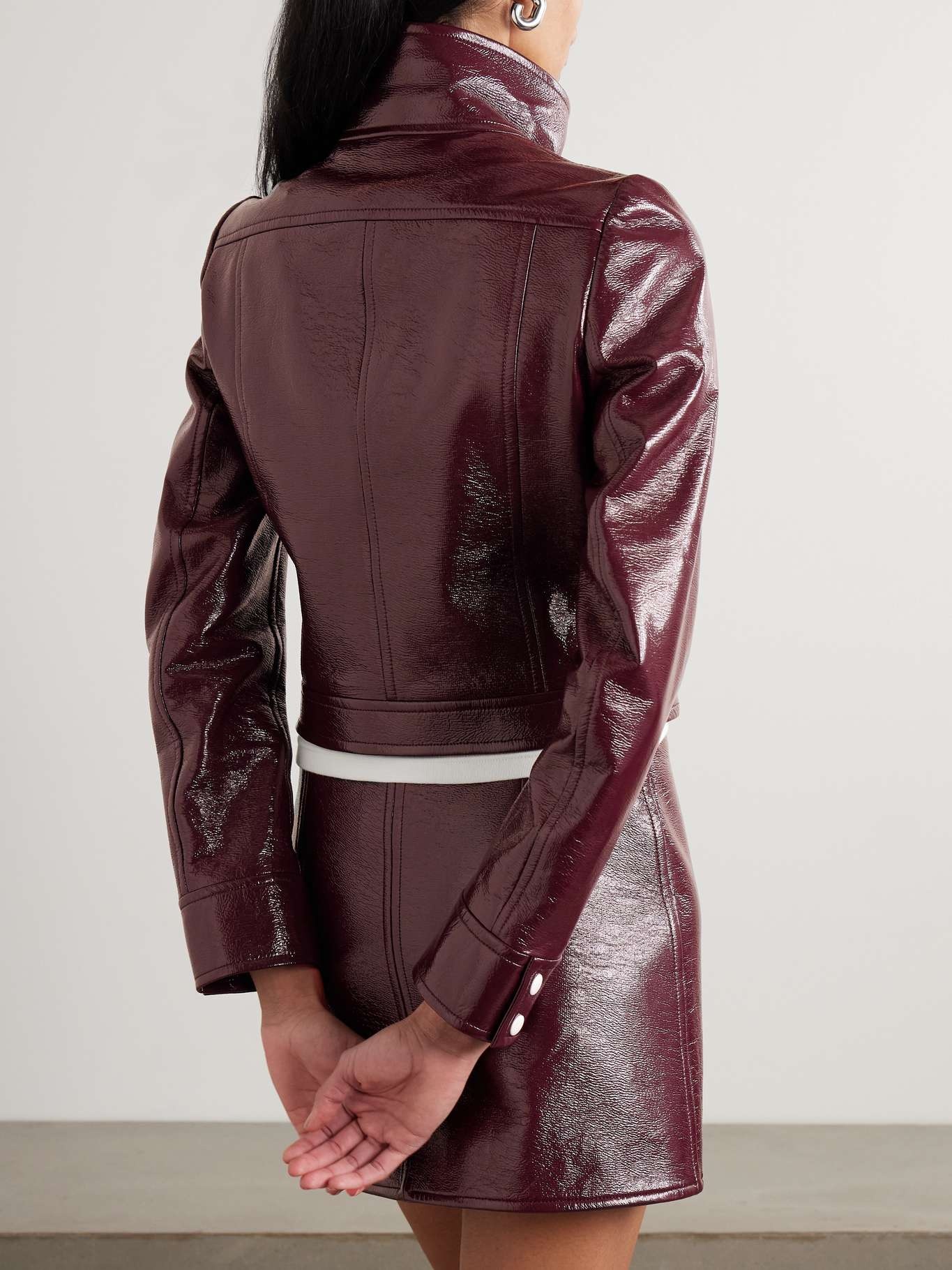 Reedition appliquéd coated cotton-blend jacket Burgundy - 4