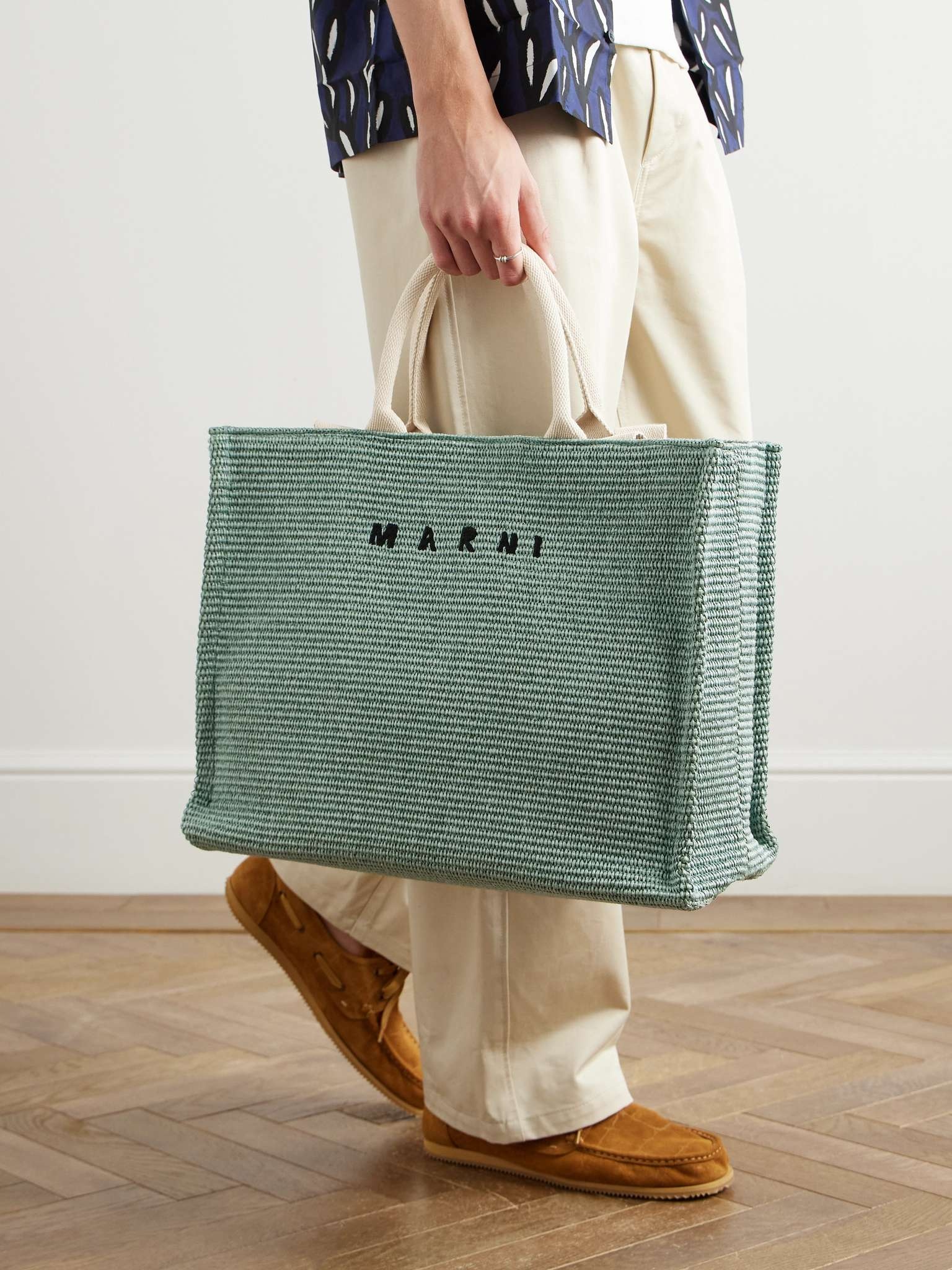 Logo-Embroidered Woven Raffia Tote Bag - 6