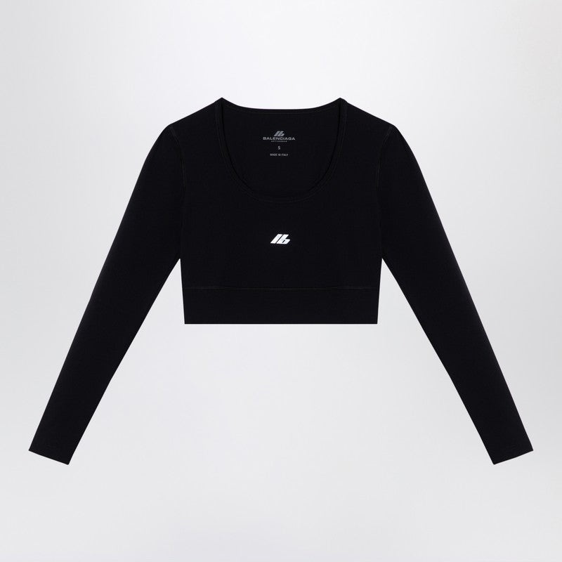 BLACK ACTIVEWEAR TOP IN MATT NYLON BLEND - 1