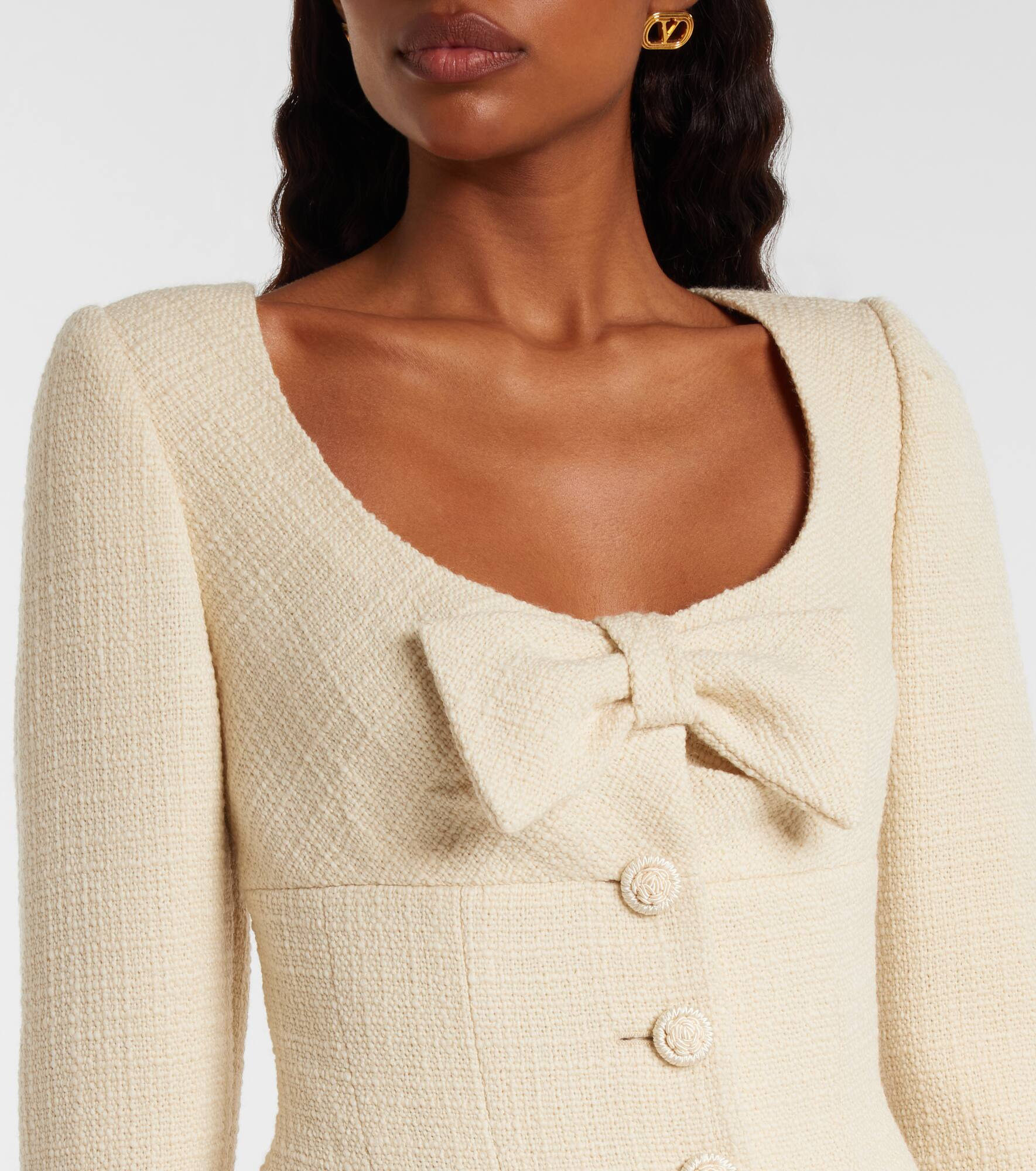 Bow-detail cropped wool-blend tweed jacket - 4