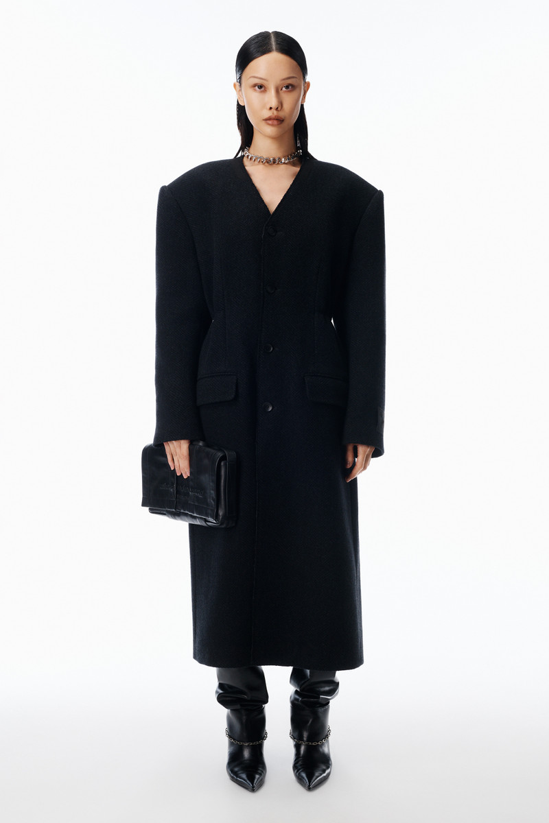 Alexander Wang Collarless Coat in Double Tweed Wool outlook