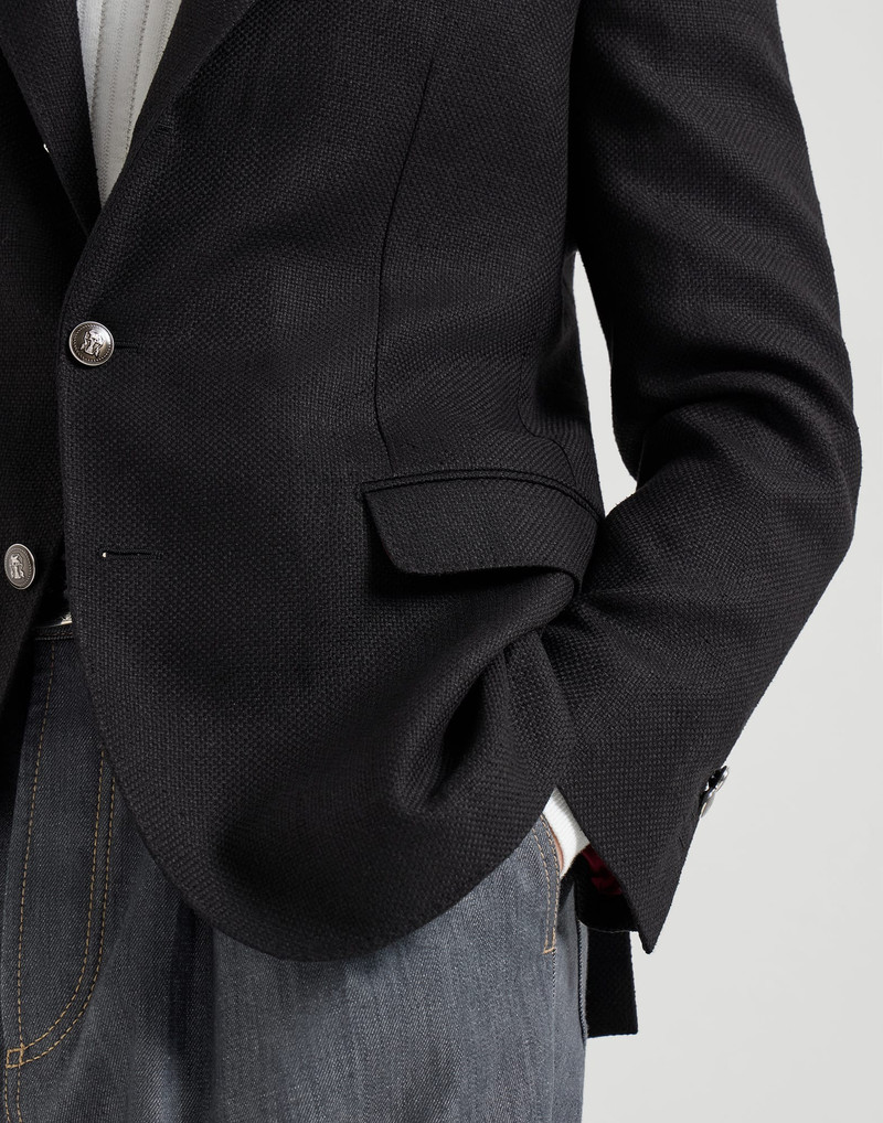 Silk, linen and wool hopsack deconstructed blazer with metal buttons 4