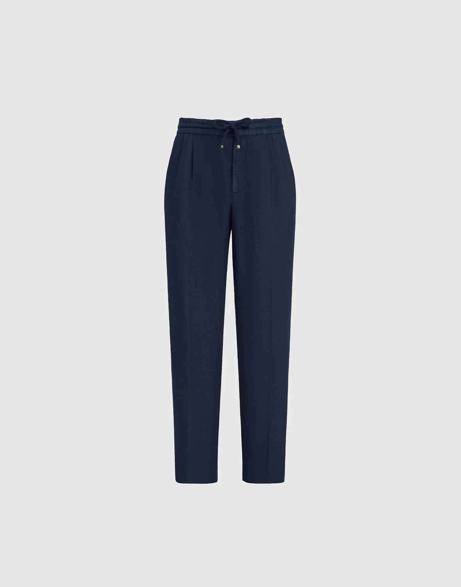 Garment-dyed trousers in linen gabardine with drawstring and double pleats - 1