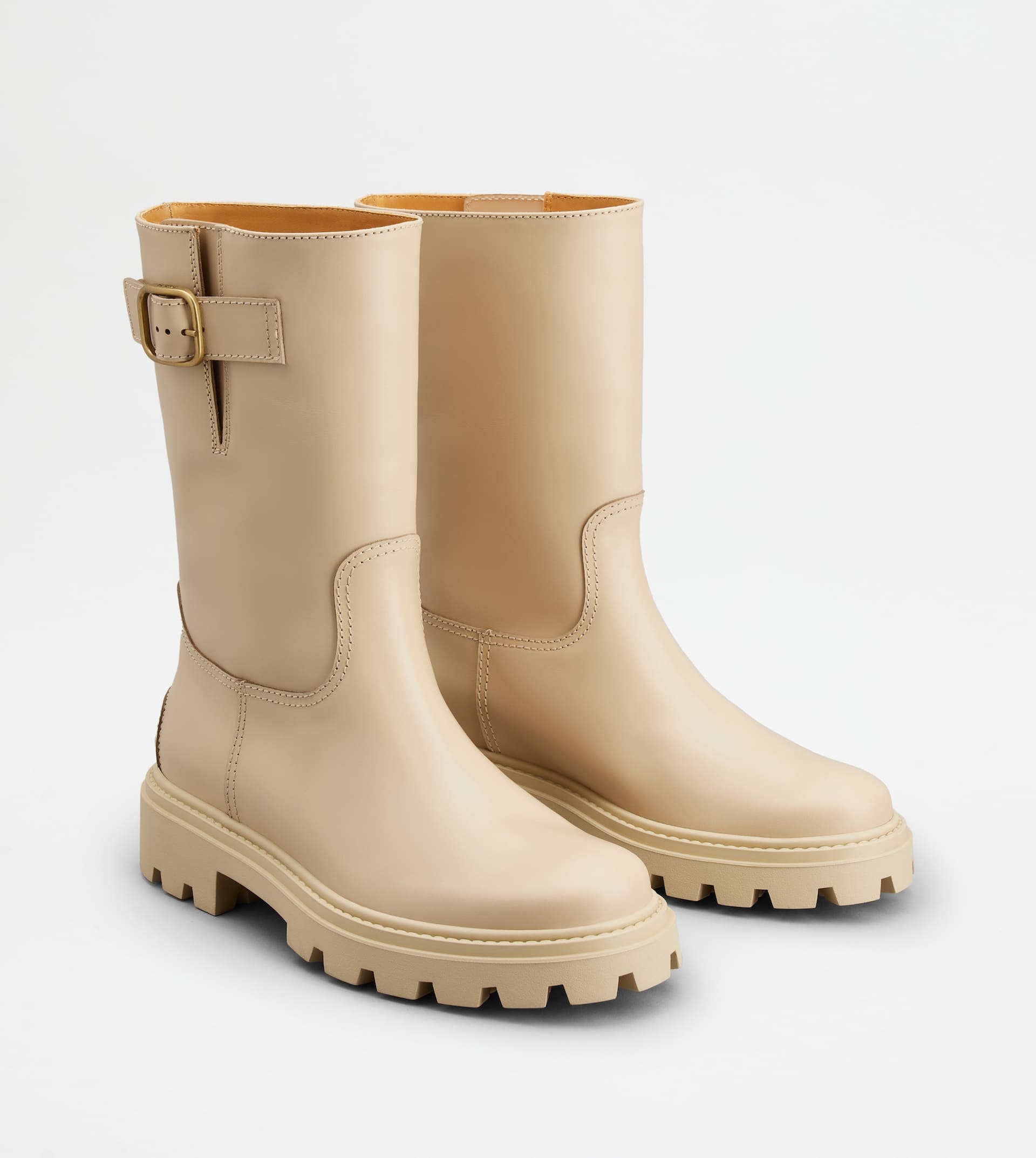 BIKER BOOTS IN LEATHER - BEIGE - 3