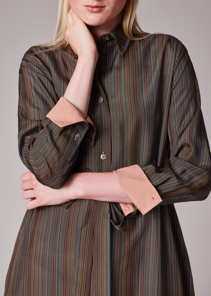 Women's 'Signature Stripe' Micro Check Silk Dress 5