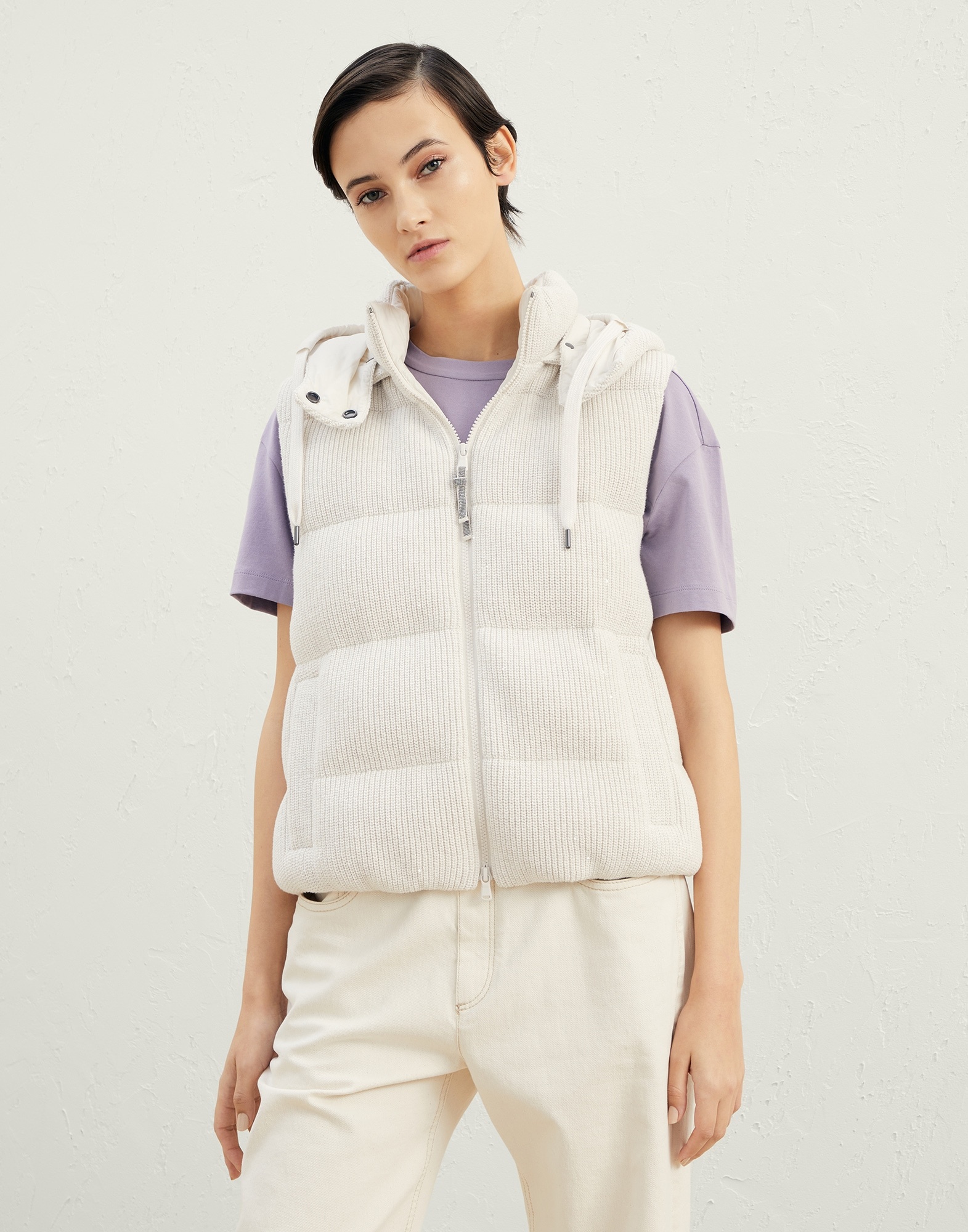 Dazzling cotton English rib knit down vest - 1
