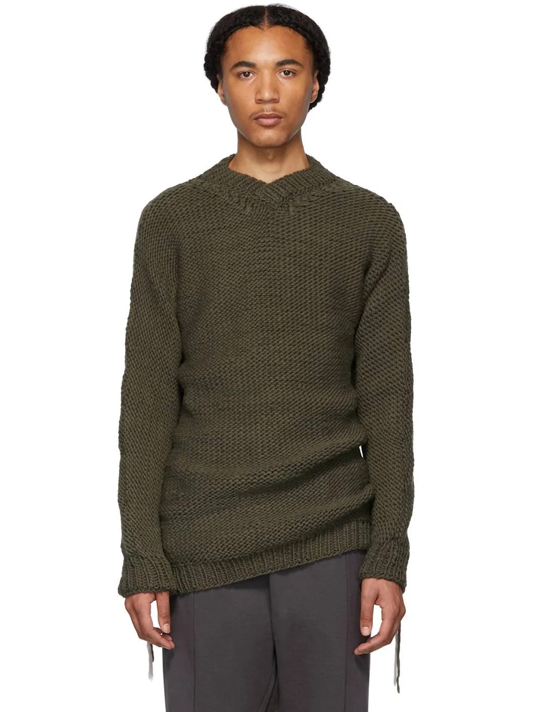 Grey Wool V-Neck Sweater - 1