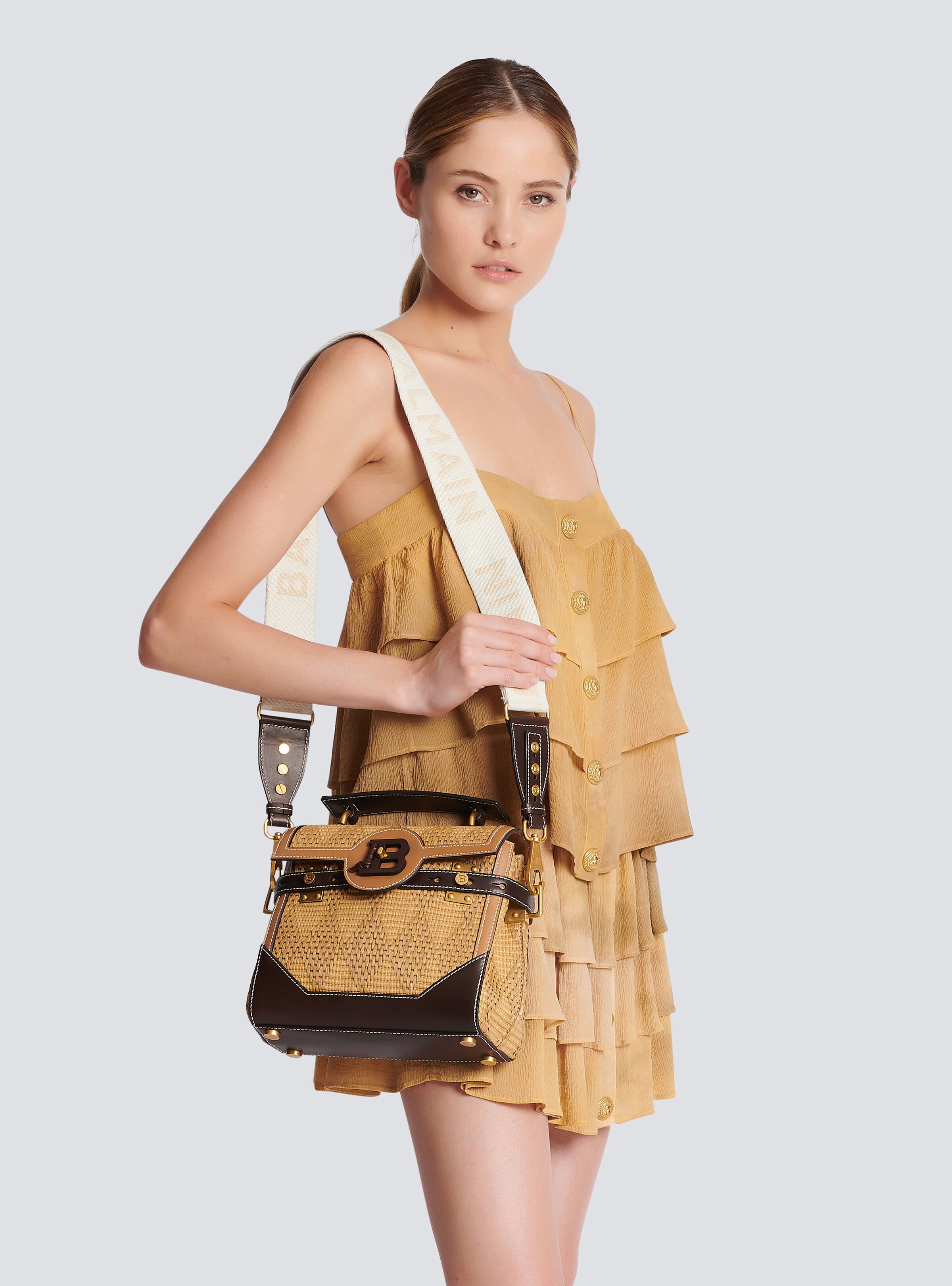 B-Buzz 23 leather and raffia bag - 2