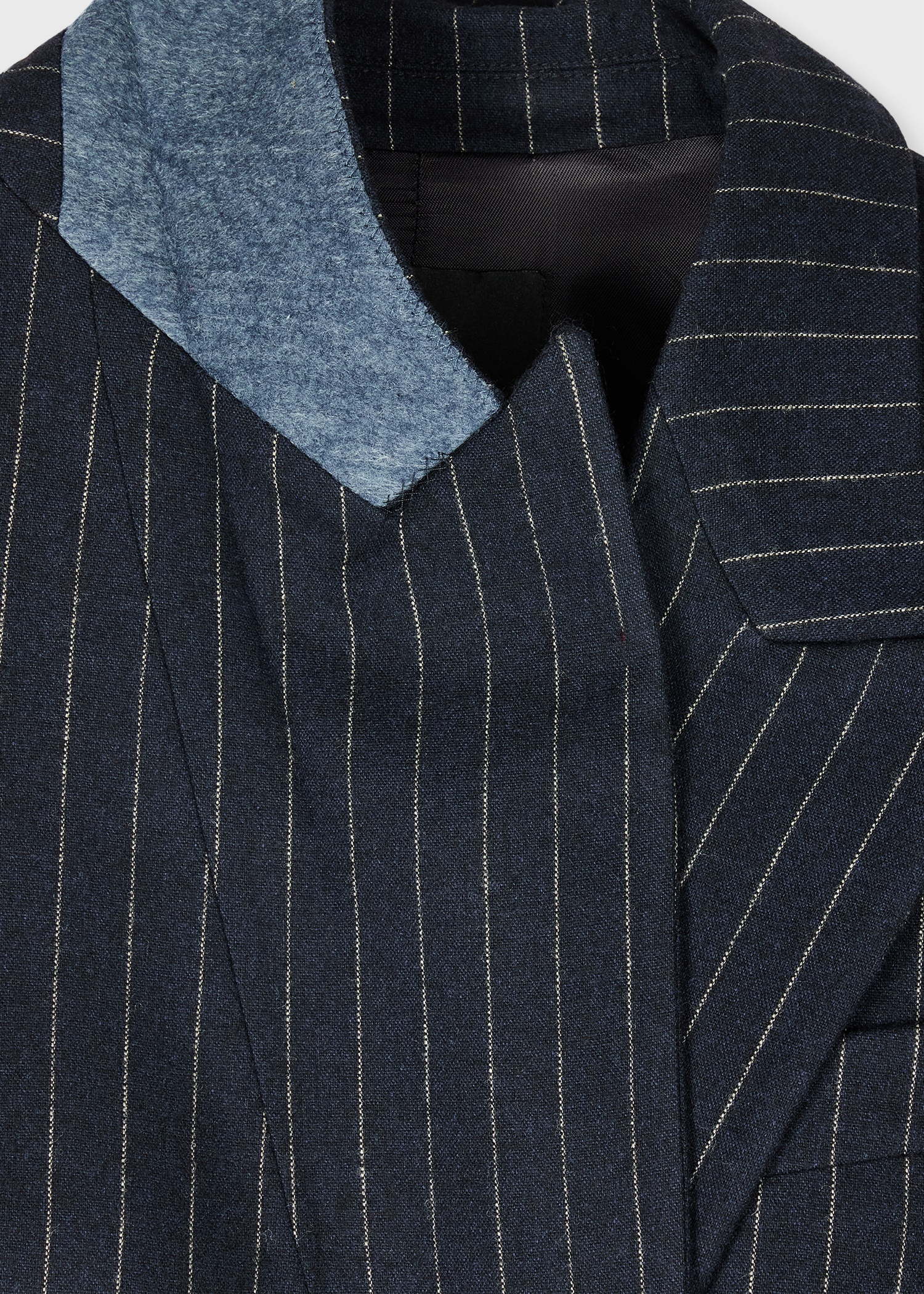 Women's Navy Pinstripe Wool-Blend Double Breasted Blazer - 3
