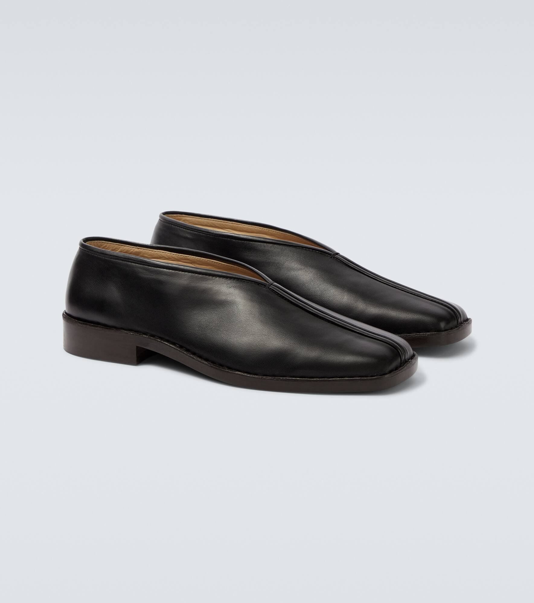 Piped leather loafers - 5