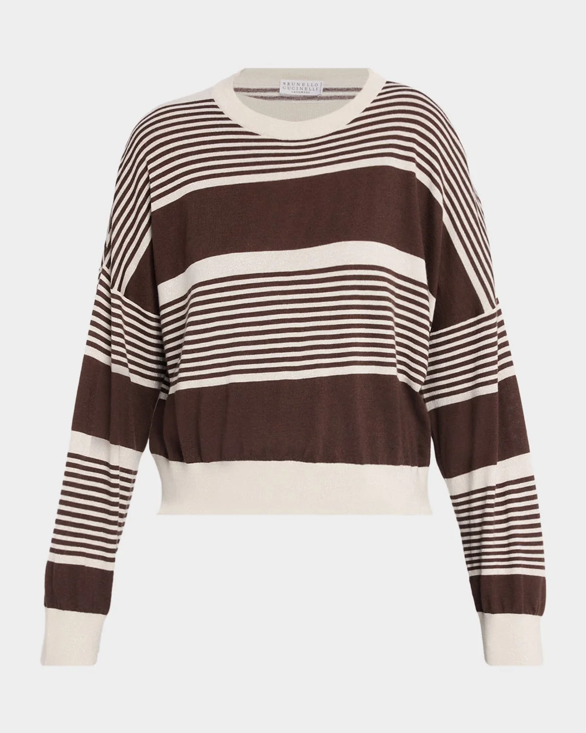 Shimmering Striped Cashmere-Silk Crewneck Sweater - 1