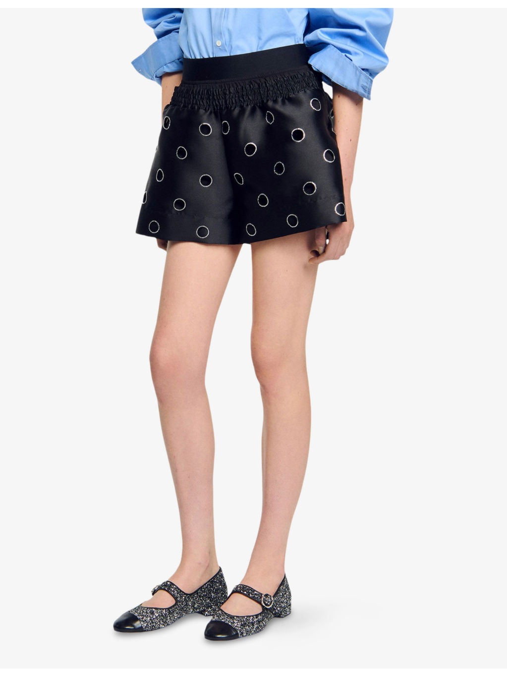 Rhinestone-Embellished Cut-Out Woven Shorts - 3