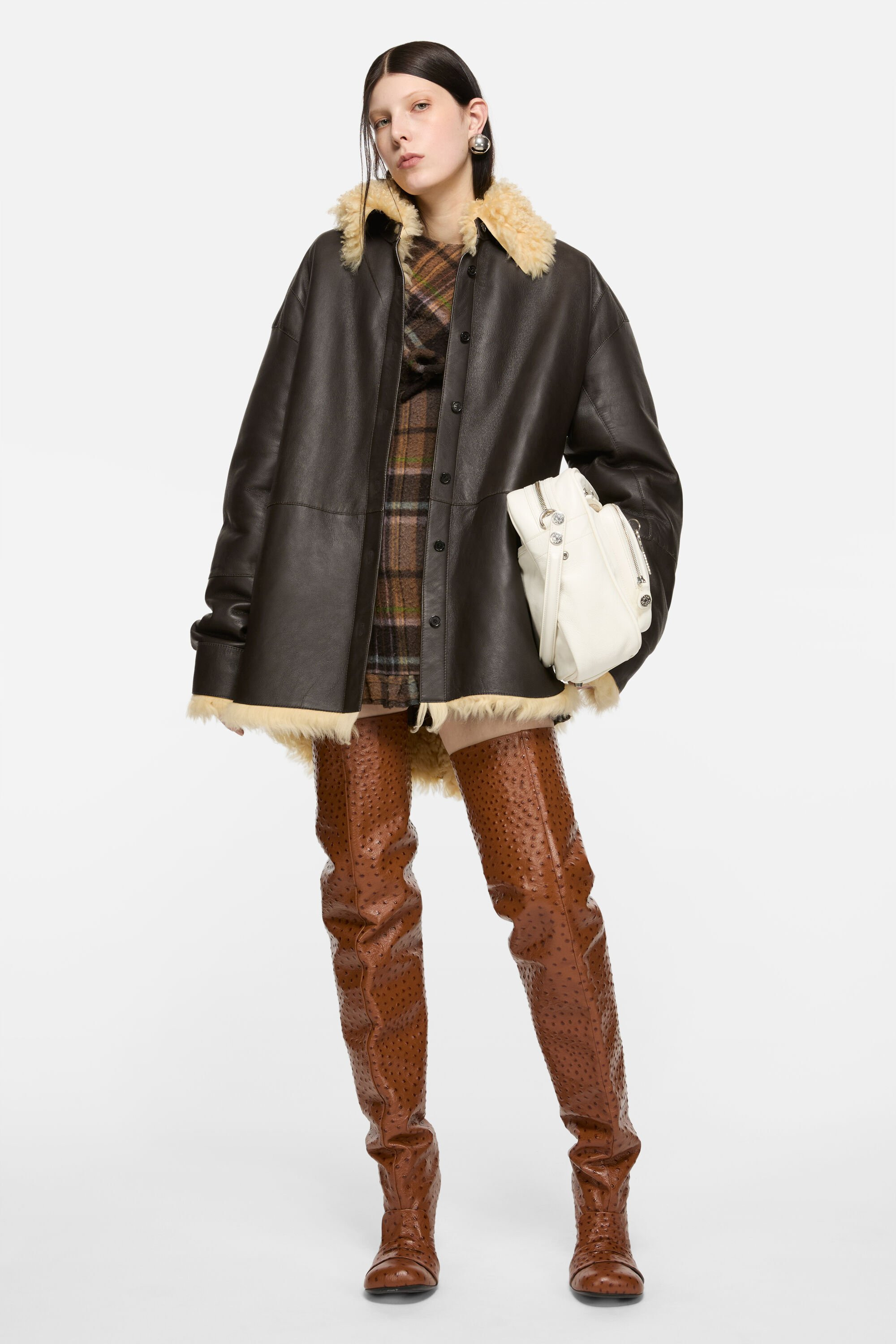 Shearling shirt jacket - Coffee brown/pale yellow - 2