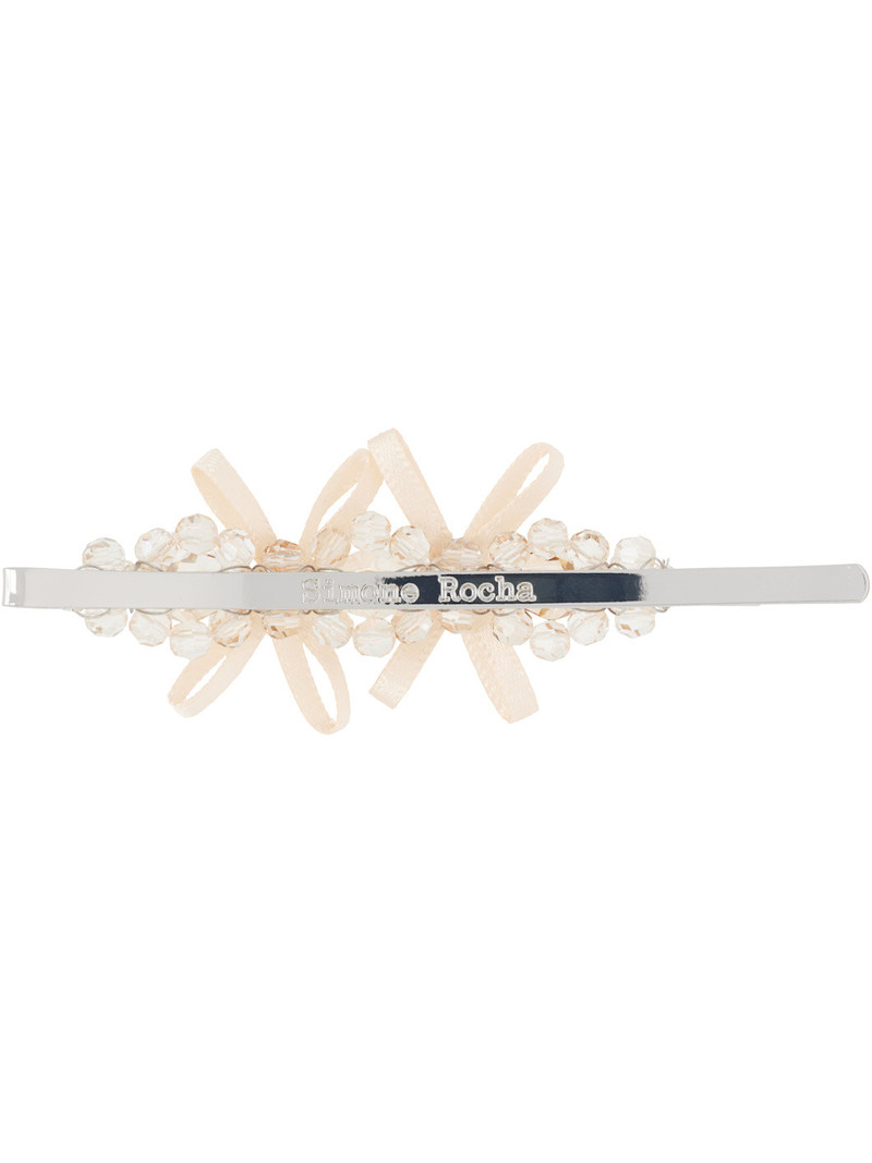 Simone Rocha Beige Petite Bow Detail Flower Hair Clip outlook