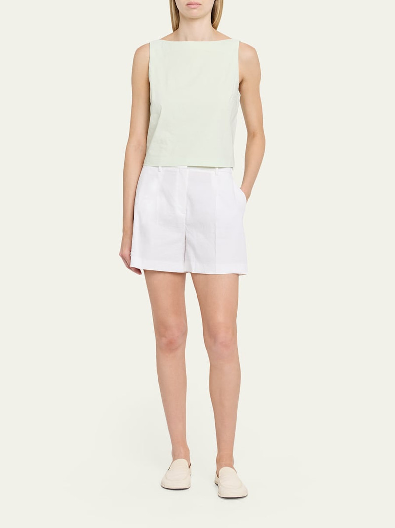 Theory Pleated A-Line Linen-Blend Shorts outlook