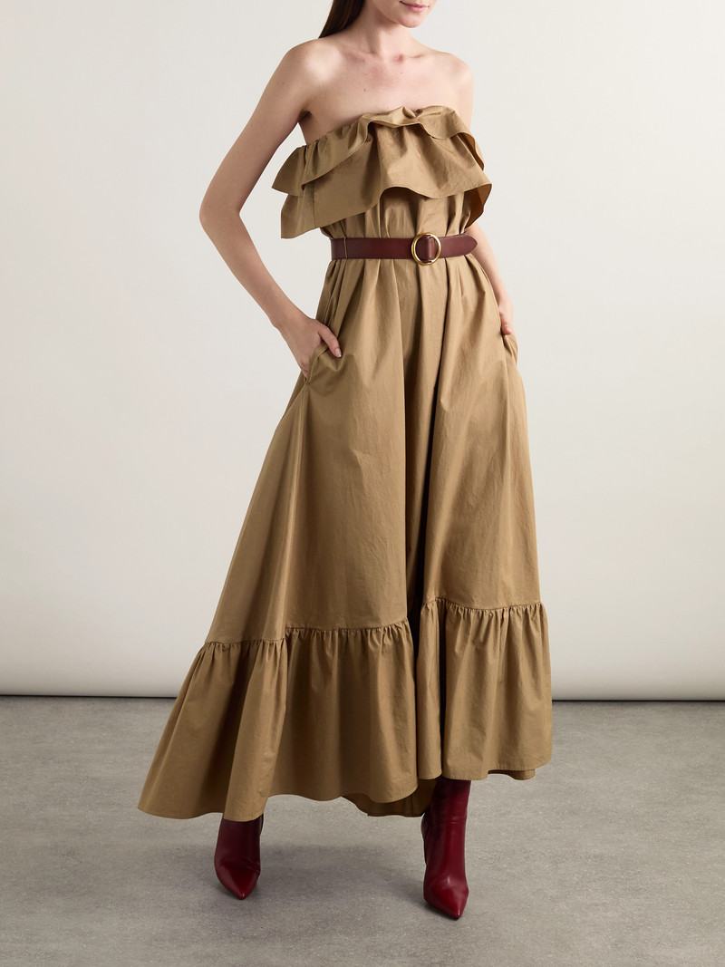 SAINT LAURENT Strapless Ruffled Cotton-gabardine Maxi Dress outlook