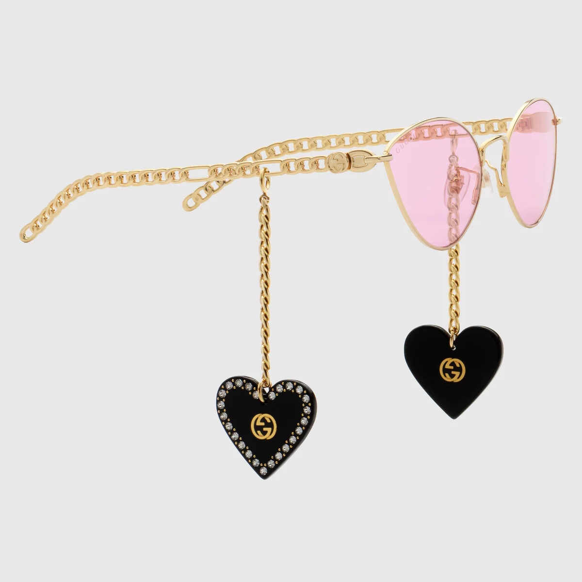 Cat eye sunglasses with heart shaped charms - 4