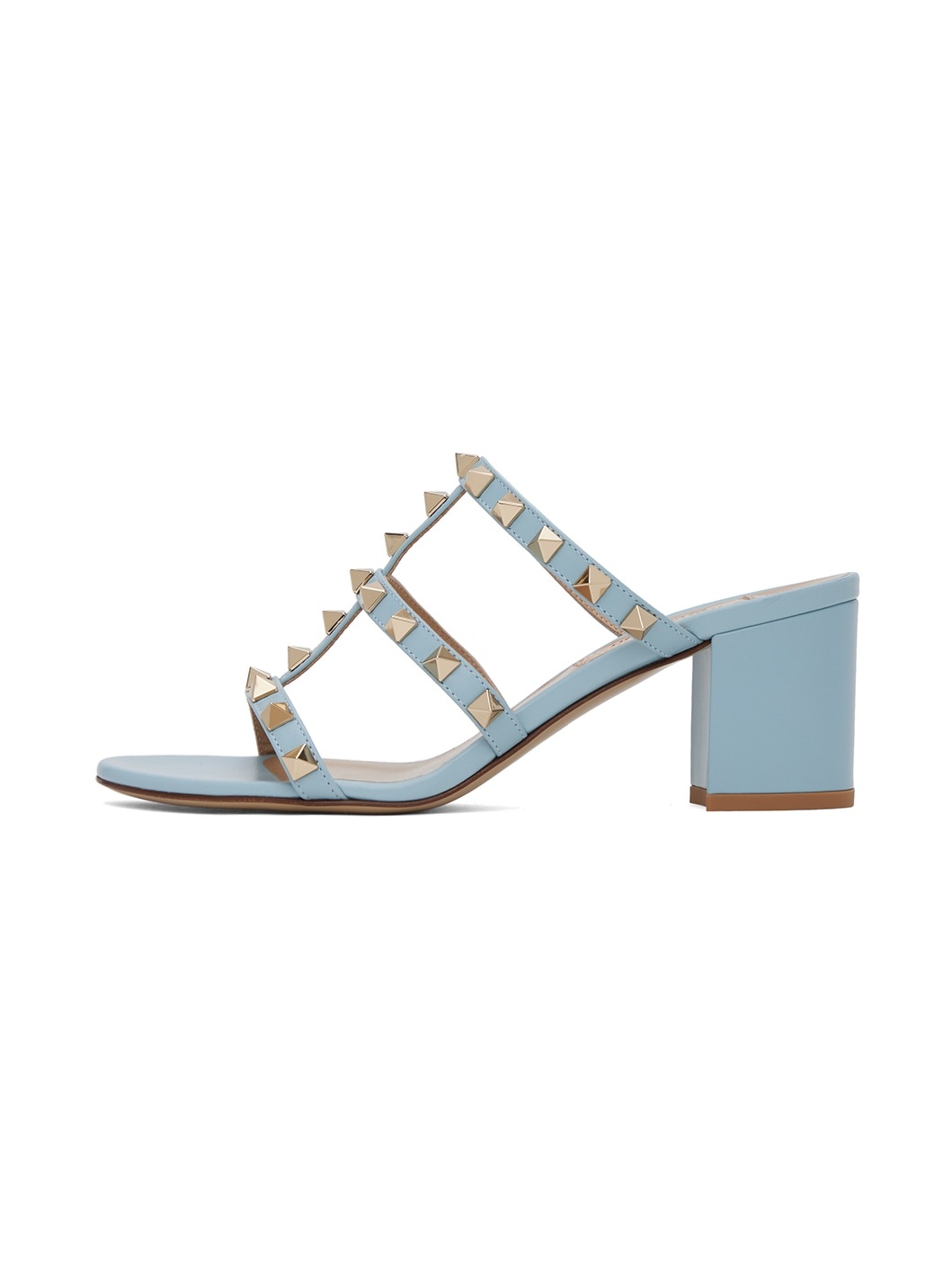 Blue Rockstud Calfskin Heeled Sandals - 3