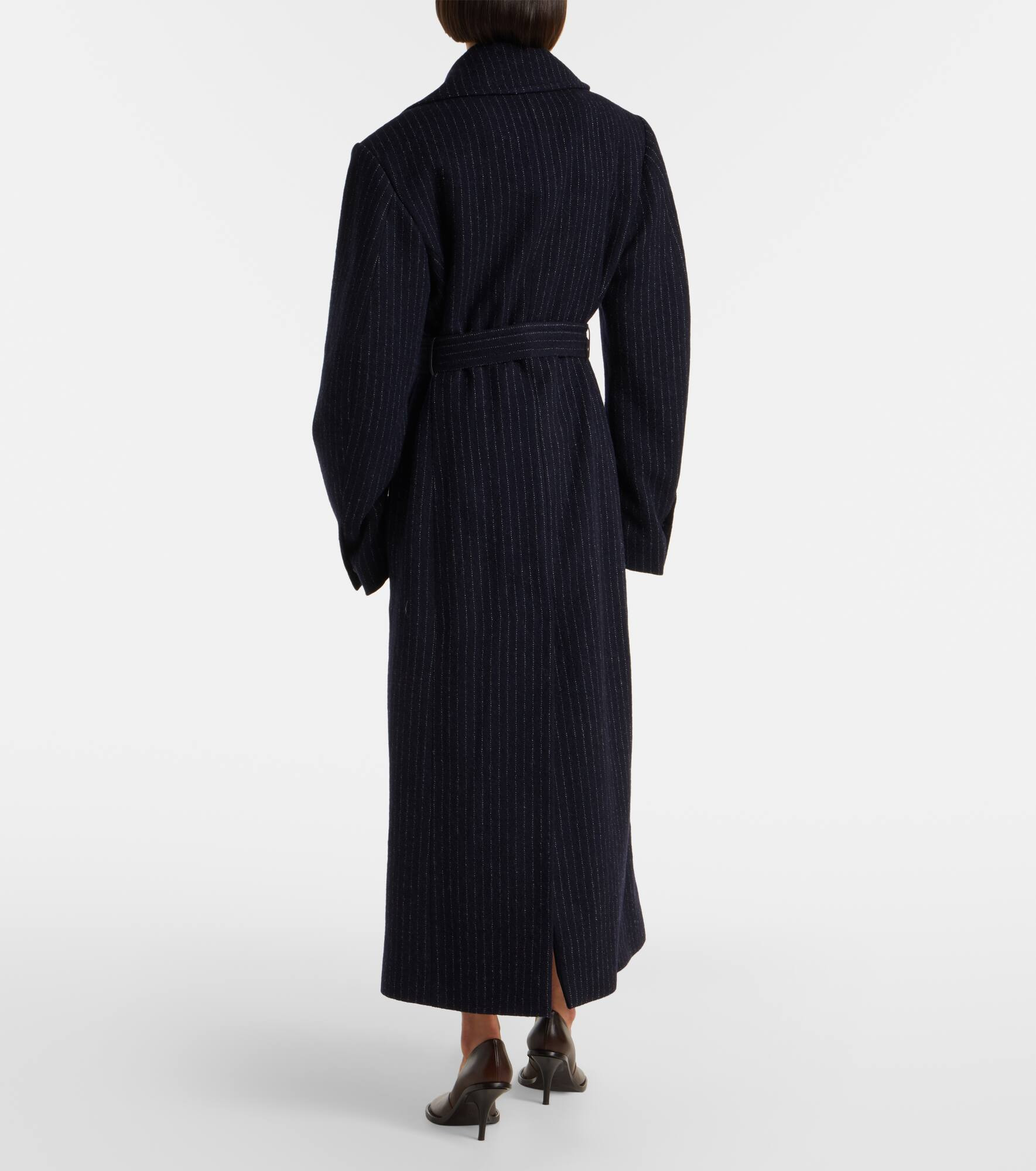 Belted pinstriped wool coat - 3