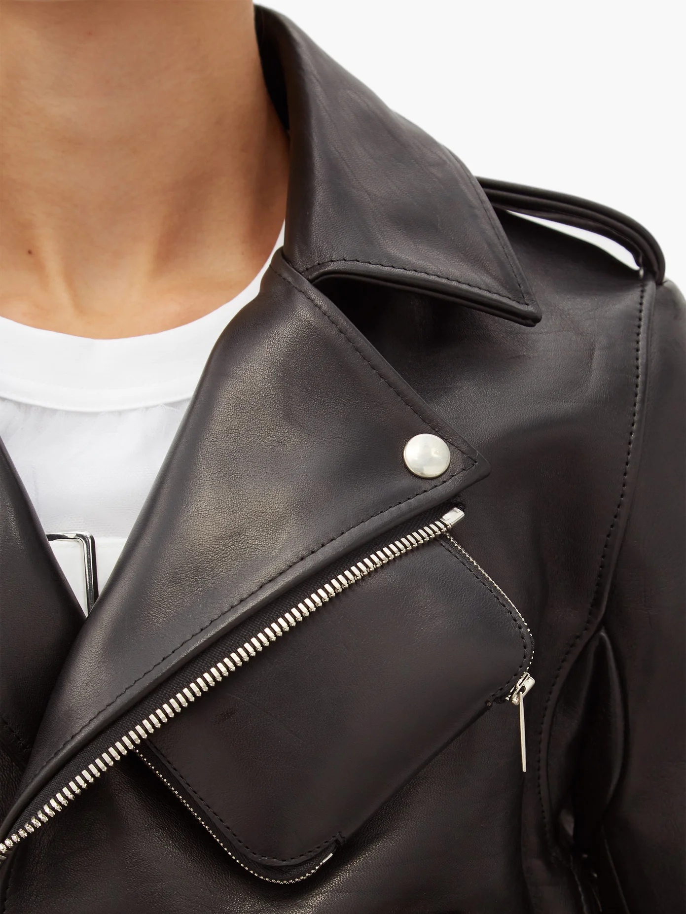 Exaggerated-pockets leather biker jacket - 3