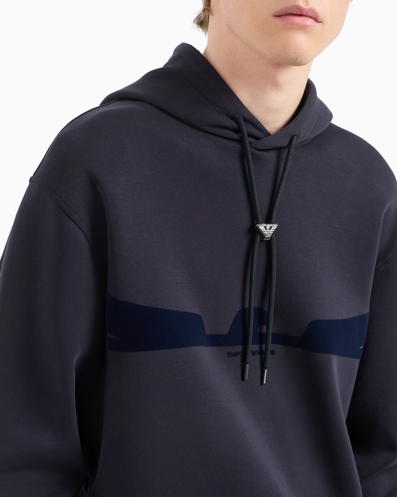 HOODED SWEATSHIRT IN DOUBLE JERSEY WITH CONTOURED EAGLE FLOCKED PRINT - 5