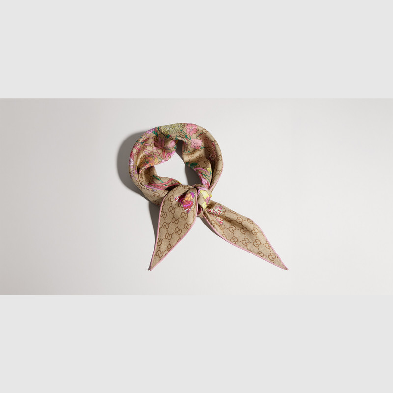 Printed GG silk twill diamond scarf 1